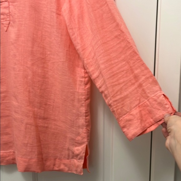Lilly Pulitzer 100% Linen Salmon Pink Collared Long Sleeve Blouse - Size Small - Picture 7 of 13